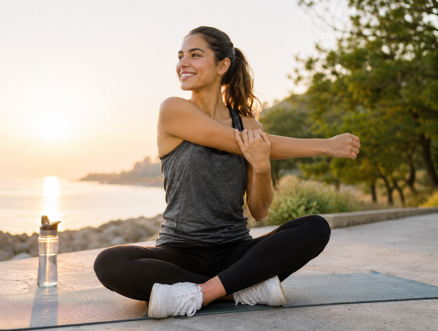 Happy person enjoying a healthy wellness lifestyle and flexible home-based routine